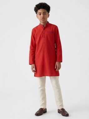 Fabindia Boys Red Kurta Festive Diwali Wedding Ring Bearer Size 6-8